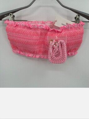 Vineyard Vines Smocked Bikini Swim Top With Matching Bottoms sz L Neon Pink